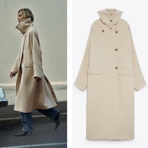 NWT ZARA BLOGGER FAVE Oversized Wool Manteca Wrap Coat Beige Large